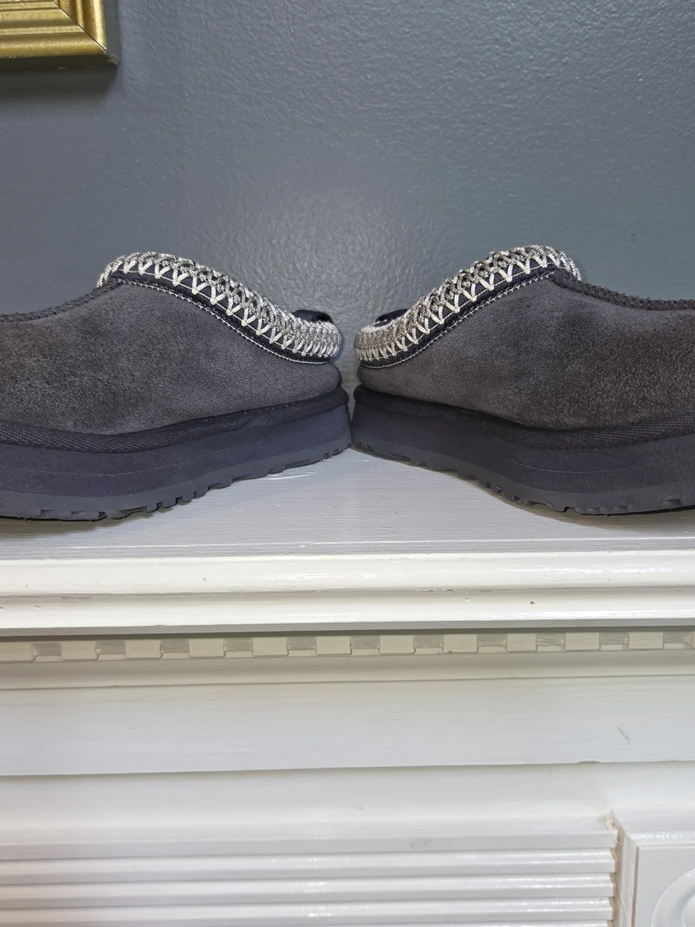 UGG Girls Slip-On Moccasins in Charcoal with Cream Trim- Size 13